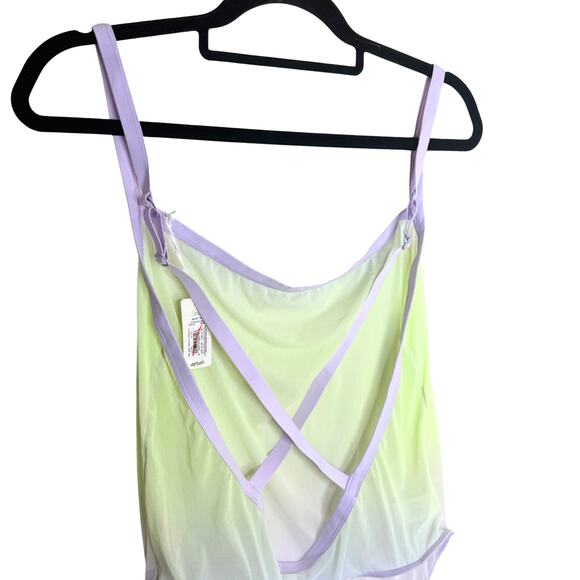 Smoothez by Aerie Sleeveless Sheer Mesh Bodysuit Size XXL Violet Flurry Ombre - Picture 6 of 9